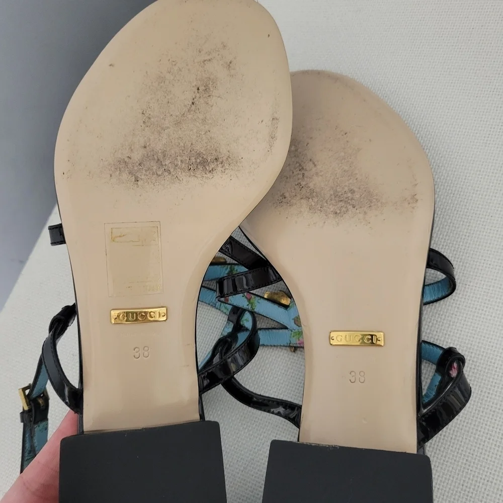 Gucci Black Sandals with Gold Bee Detail - Picture 4 of 8